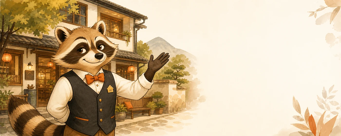 房狸管家在溫馨民宿前揮手迎接